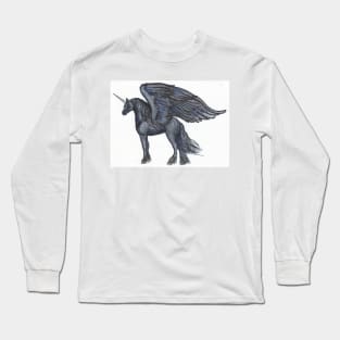 Black Winged Unicorn Long Sleeve T-Shirt